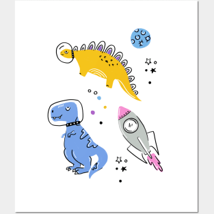 Space Dinosaurs Doodle - Purple Posters and Art